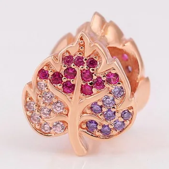 

Original Rose Sparkling Pave Leaf With Multicolor Crystal Bead Fit 925 Sterling Silver Charm Bracelet Diy Bangle Jewelry