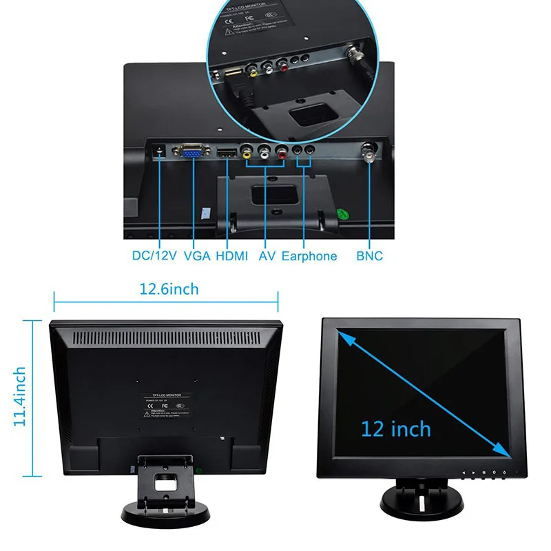 Цена по прейскуранту завода 12 дюймов ЖК-монитор с 12 В dc входом tft цветной ЖК-монитор с AV BNC VGA HDMI USB и динамиками