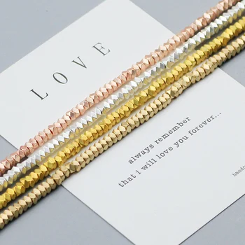 

WLYeeS Matte Cube Natural Stone 2*3mm Faceted Rectangle Beads Gold Spacer Loose bead for Diy Jewelry Bracelet Making Finding 200