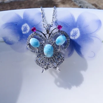 

Natural Dominica Larimar Butterfly Pendant Neckalce in 925 Sterling Silver Womens Pednant For Gift
