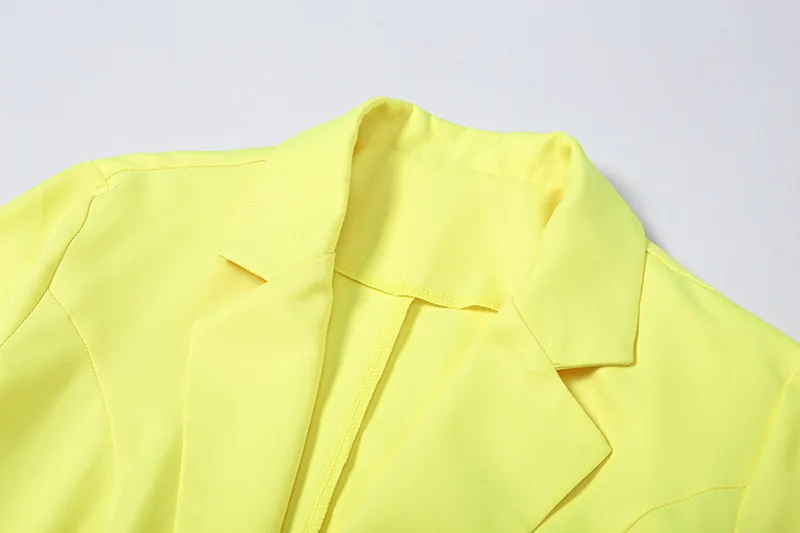 ZHYMIHRET осенний неоновый цвет Блейзер и шорты женский комплект из 2 предметов с поясом Элегантный женский офисный жакет шорты костюм женский комплект
