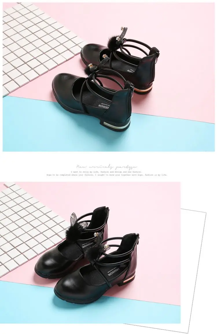 New Kid Shoes Girls Flat Leather Shoes Flower Girl Party Wedding Shoes Children Dress Up Princess Shoes size 27- 36