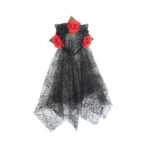 Red Black SANWOOD/Хэллоуин розовое бандана, шифон, цветочное кружево черный/красный Для женщин вечерние фестиваль Косплэй модные Головные уборы - Цвет: Red Black