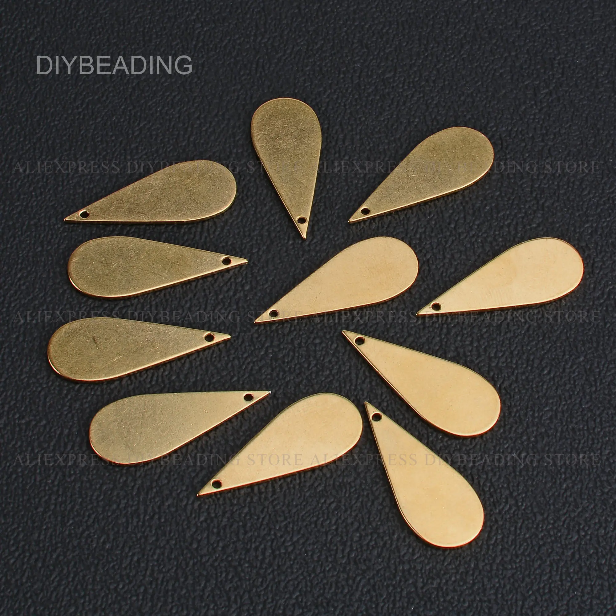 10-500 Pcs Brass Teardrop Charm Finding for Earrings Necklace Making Flat Blank Thick Metal Stamping Tag Bulk Wholesale