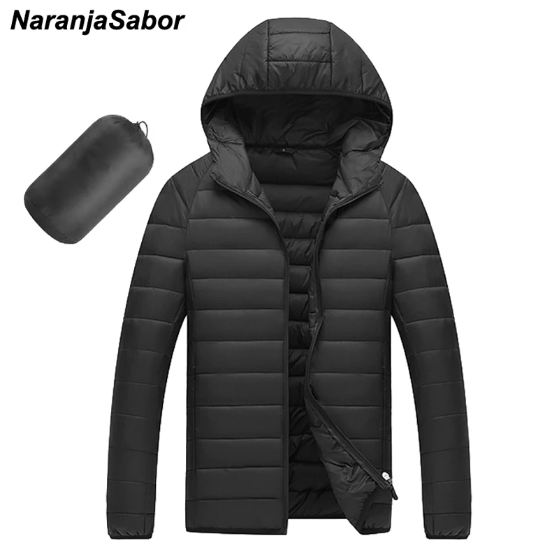 

NaranjaSabor New Men's Winter Coat Light Cotton Jackets Solid Color Hooded Fashion Thermal Casual Coats Mens Brand Clothing N564