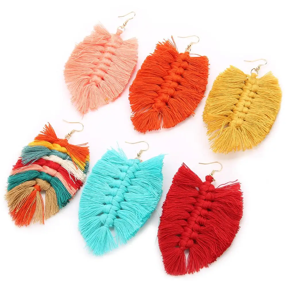 Bohemian Style Leaf Shape Tassel Earrings For Women Fashion Fishbone - Image 4