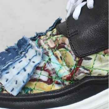 

Designer New Summer Runway Mens Silk Patchwok Casual Platform Shoes Zapatillas Hombre Deportiva Genuine Leather Joggers Sneakers