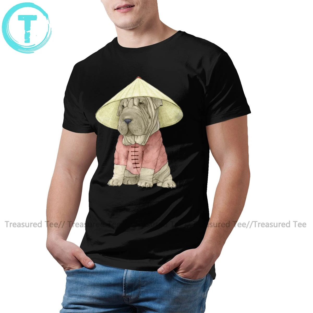 Shar Pei Dog T Shirt On The Great Wall T-Shirt 4xl Man Tee Short-Sleeve 100 Cotton Funny Tshirt | Мужская одежда
