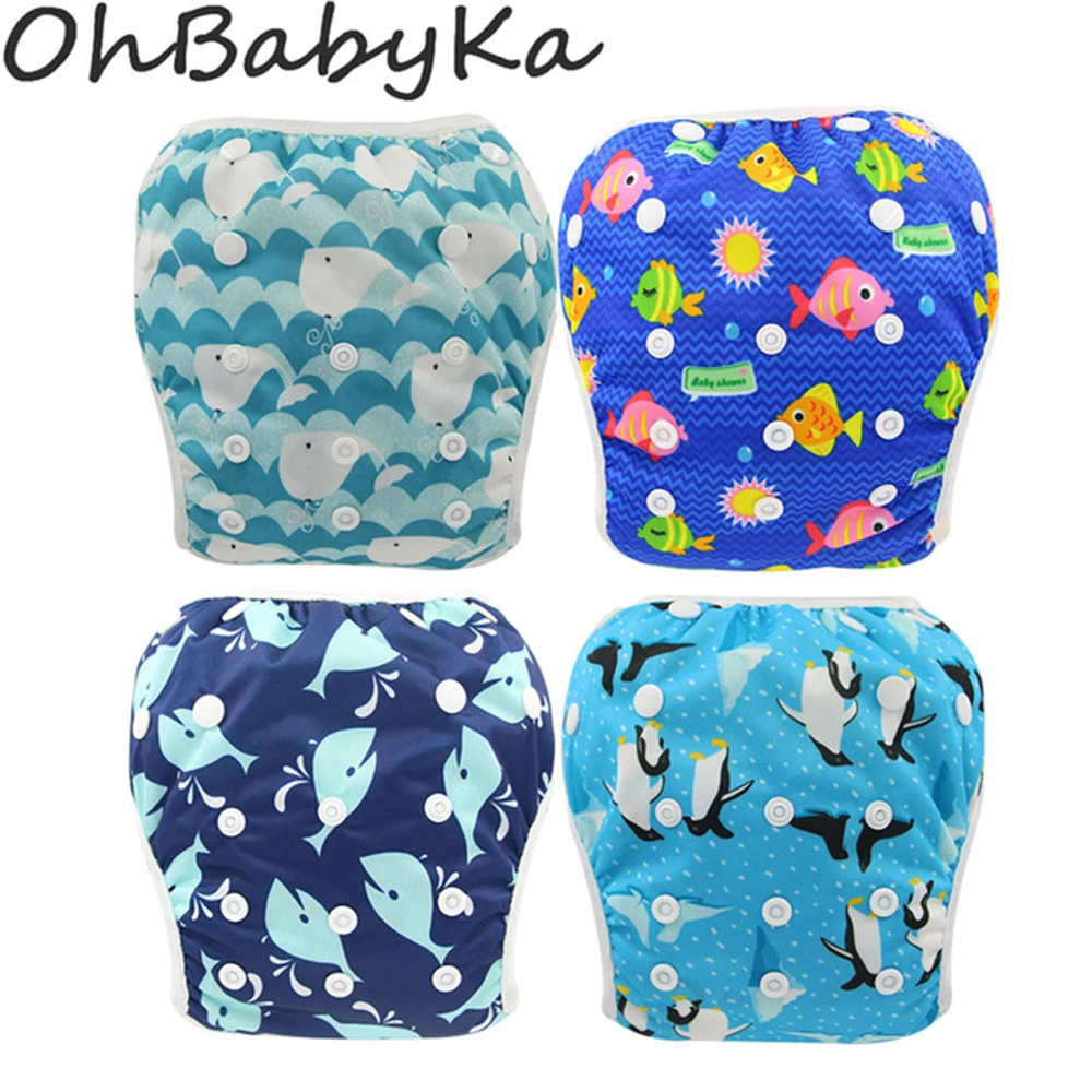 Ohbabyka Экологичные водонепроницаемые подгузники для плавания, штаны для бассейна унисекс, регулируемые детские подгузники для плавания, один размер, дышащие плавки