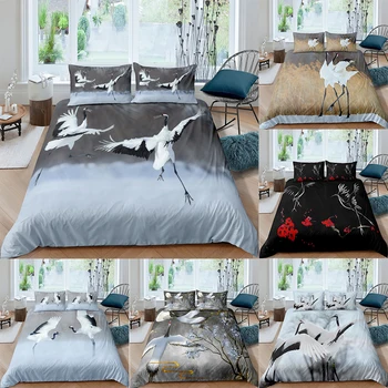 

Dance Of Red-Crowned Cranes Bedding Set Queen 3D Printed Duvet Cover Bedclothes 2/3pcs Home Textiles High Quality Bedspread