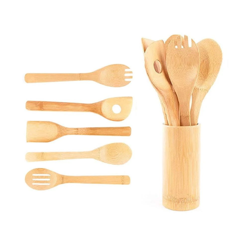 3 Pcs Set Bamboo Spoon Spatula Mixing Set Utensil Set Kitchen Cooking Tools