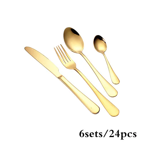Gold 6sets 24pcs 4 шт./компл. черный столовые приборы столовых приборов золотистого Нержавеющая сталь посуда набор посуды Ножи вилка ложка чайная Рождество Свадебная вечеринка столовые приборы - Цвет: Gold 6sets 24pcs