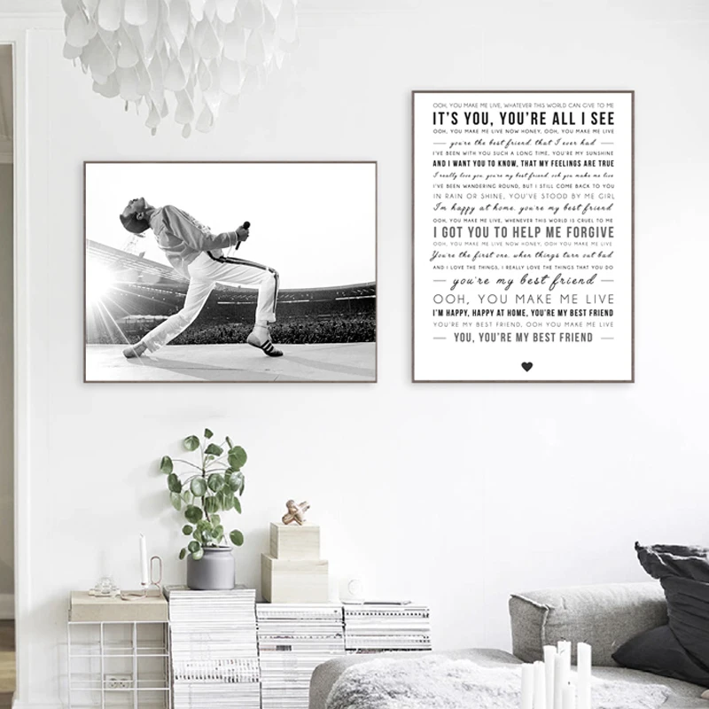 Freddie Mercury Song Lyric Print You're My Best Friend Queen Quote Poster Wedding Gift idea Wall Art Canvas Painting Decor