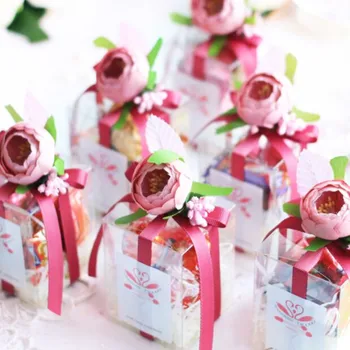 

6x6x8cm 10pcs DIY clear / grind arenaceous flower pvc box new wedding gift box transparent European silk flower candy gift box