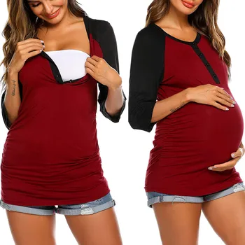 

Maternity 3/4 Sleeve Shirts Pregnant Summer Blouse Breastfeeding O-Neck Sexy Tops for Pregnancy Nursing Top Maternity Clothes