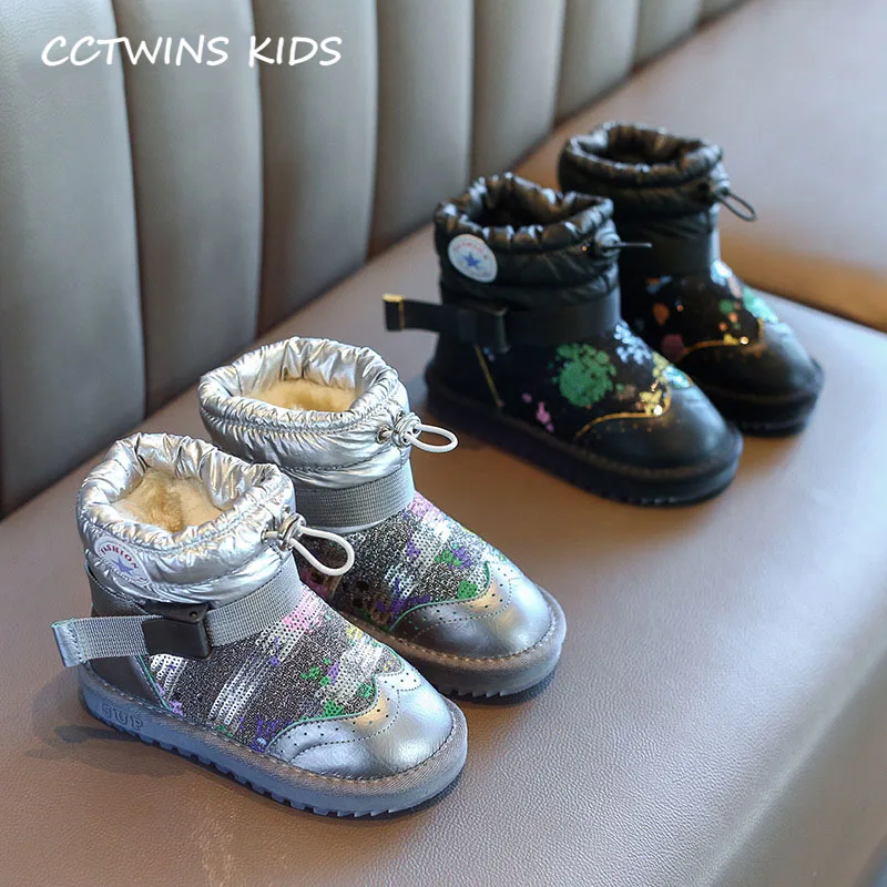 CCTWINS/детская обувь; коллекция года; зимняя обувь из натуральной кожи для маленьких девочек; детские ботинки до середины икры; брендовые зимние ботинки с блестками для малышей; SNB150
