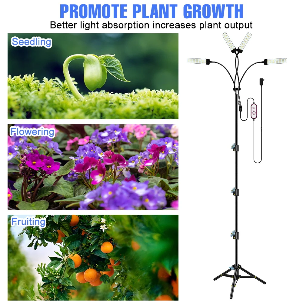 LED Grow Light Full Spectrum Plant Lamp 300W 400W LED Timing Dimming Growth  Lamp For Indoor Flower Phyto Lamp With Tripod Stand
