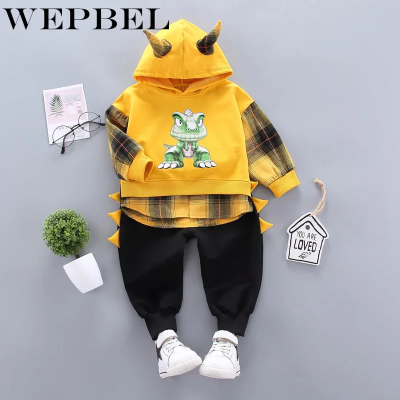 WEPBEL для маленьких мальчиков и девочек комплект осенней одежды одежда для малышей с мультяшными принтами Пальто с длинными рукавами для мальчиков и штаны 2 шт./компл