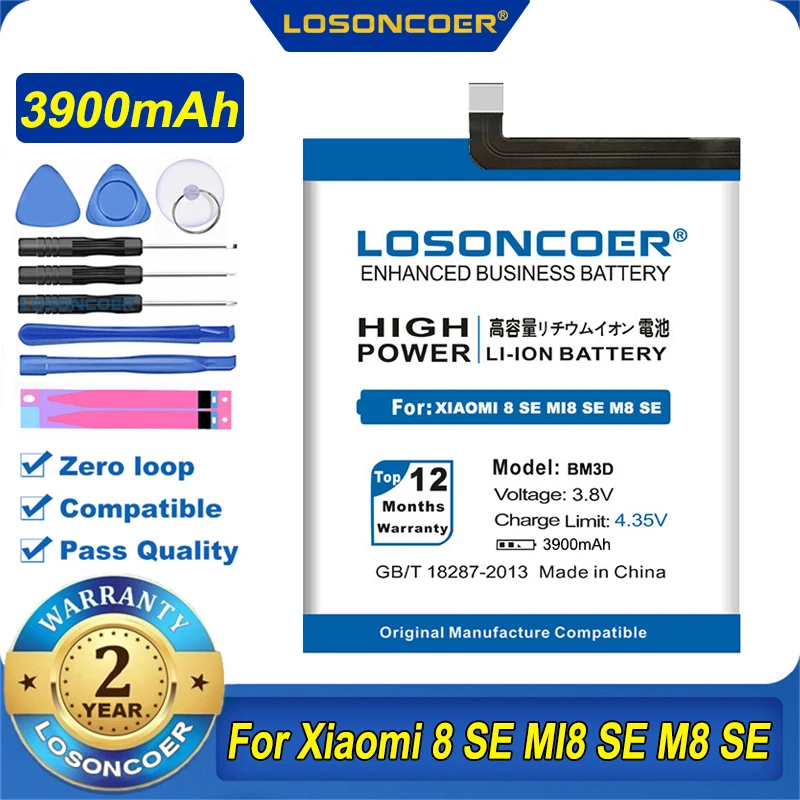 100% Оригинальный аккумулятор LOSONCOER 3900 мАч BM3D для Xiaomi 8 SE / MI8 аккумуляторы M8 |
