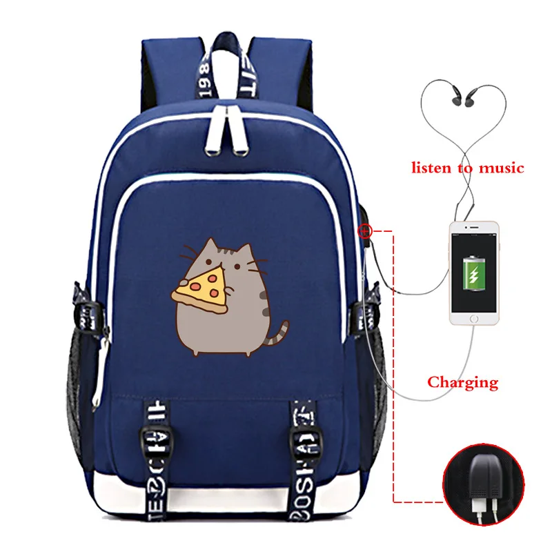 Usb зарядка ушной Заушник отверстие Pusheen печатных милый рюкзак для женщин и мужчин холщовый мешок плечи рюкзаки - Цвет: 008
