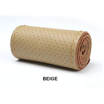 beige Крышка рулевого колеса автомобиля настоящая искусственная кожа диаметр 38 см крышка рулевого управления Diy Ручная строчка руля крышка автомобильные аксессуары - Название цвета: beige