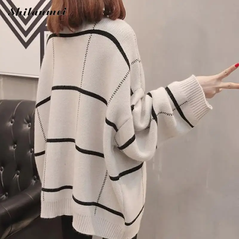 Autumn Winter Long Sleeve Cardigan Korean Style Women Cardigan Feminino Patchwork Knitted Sweater Plus Size Black Pull Femme 3xl