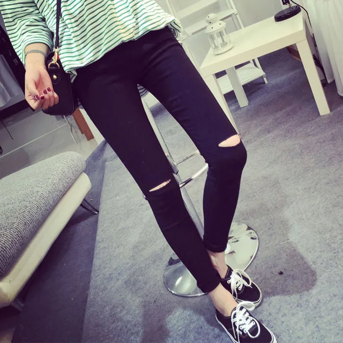 

Summer Outer Wear Skinny Leggings with Holes WOMEN'S Pants Autumn 2019 New Style Korean-style Large Size Tight Pencil Trousers W