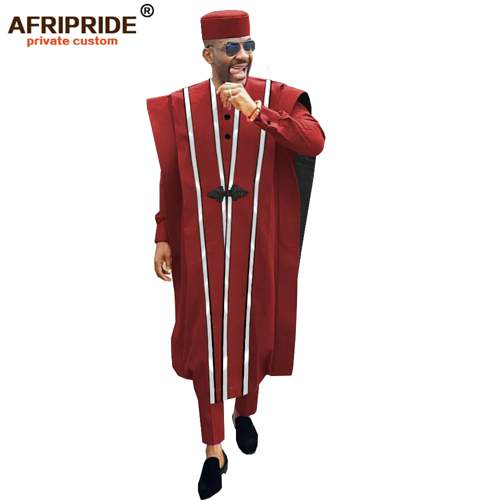 Африканская мужская одежда Agbada Robe Dashiki рубашки брюки из Анкары племенная шляпа Свадебные Вечерние наряды 4 шт. A1816011