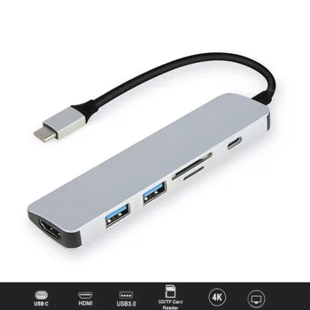 

6 in1 hub usb Type C to 2 USB 3.0 Port SD Card Reader Adapter Multiport Adaptor for MacBook Samsung Galaxy S9/S8 Huawei P20 Pro