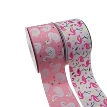 BOCA Новое поступление 100 ярдов " 75 мм розовый Фламинго Лебедь печатная голограмма grosgrain лента для украшения бантами аксессуары
