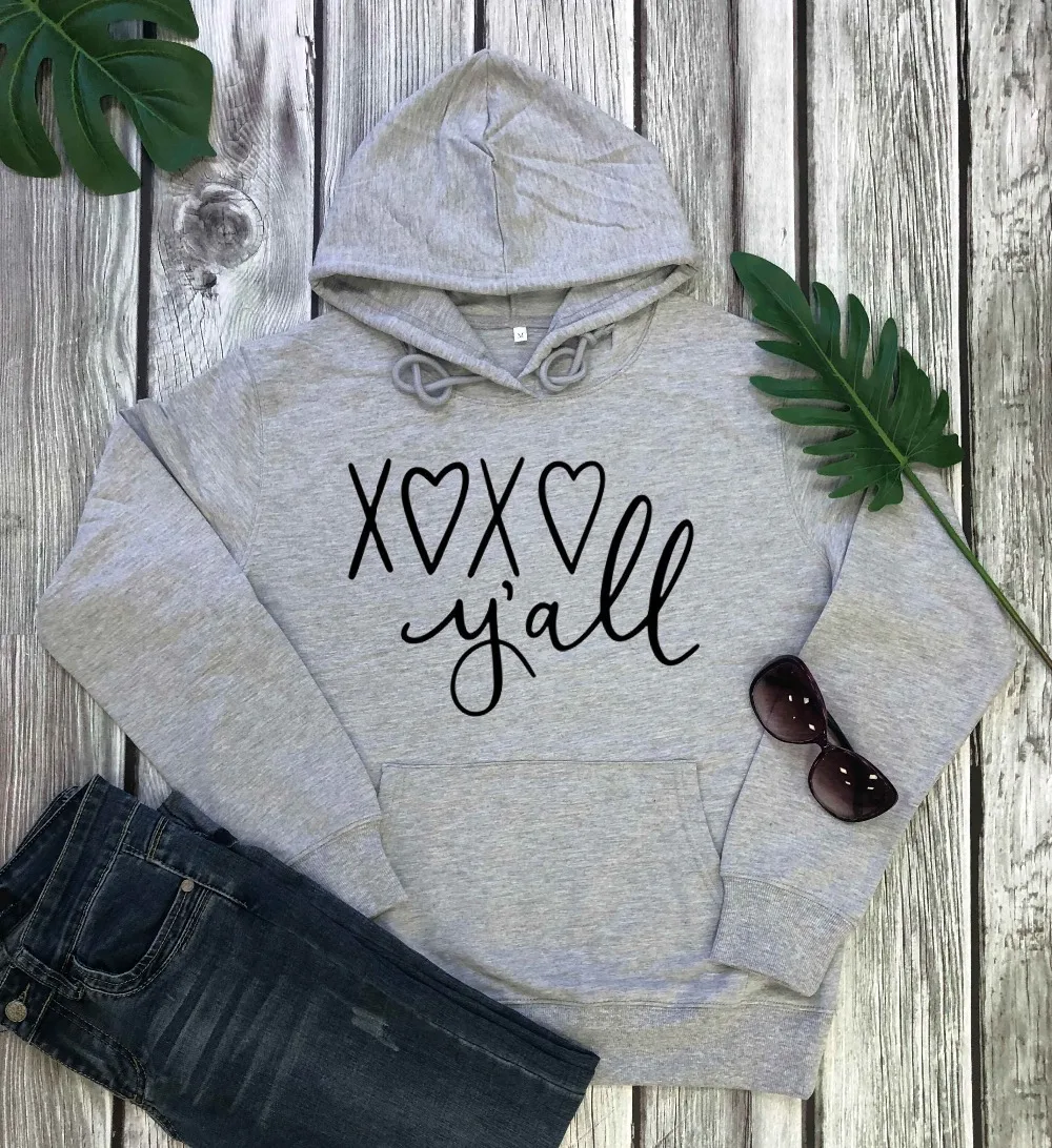 XOXO Y'all/Повседневные пуловеры из чистого хлопка на День Святого Валентина; качественные толстовки с капюшоном для молодых хипстеров; винтажные пуловеры с графическим принтом; повседневные топы с цитатами