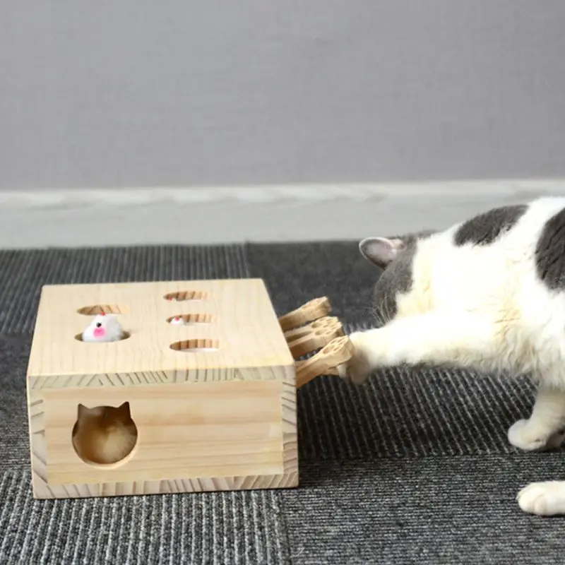 Pet Hamster Cat Hunting Toy with 5-holes Mouse Hole Cats Catch Bite Interactive Toys