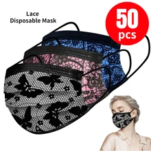 50 pçs adulto laço padrão máscara descartável 3 camada de proteção respirável máscara facial senhoras dustproof máscara facial máscara boca