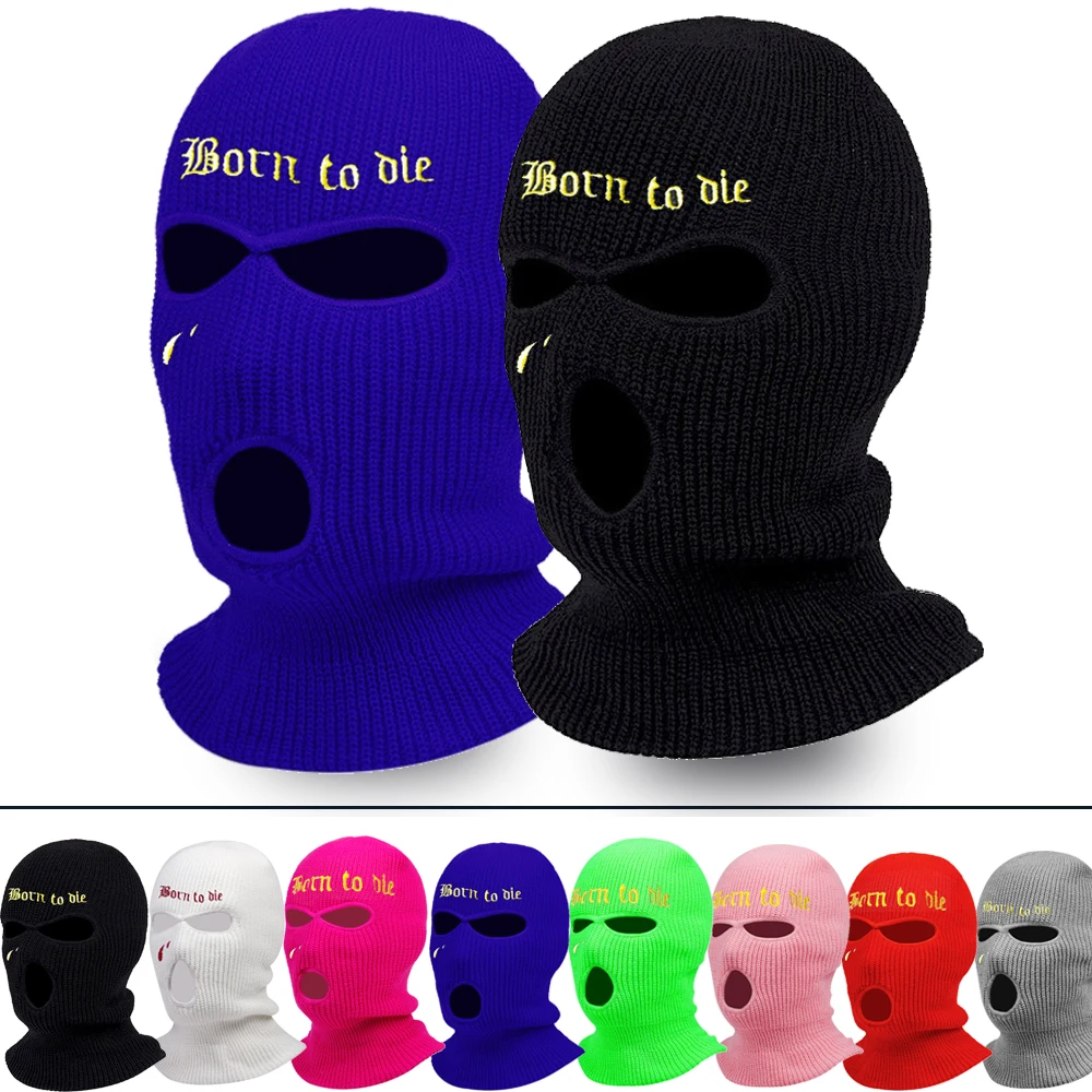 Fashion Limited Embroidery Ski Mask Born To Die Army Tactical Mask 3 Hole Full Face Mask Winter Hat Balaclava Cycling Mask orange skully hat