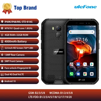 Перейти на Алиэкспресс и купить Смартфон Ulefone Armor X7 Pro, Android 10, 4 Гб + 32 ГБ, 4000 мАч, IP68 водонепроницаемый мобильный телефон, Bluetooth 5,0, NFC, 4G LTE, прочные телефоны