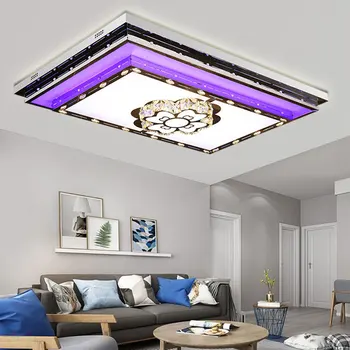 

New living room light simple modern atmospheric household high-end rectangular LED colorful bedroom crystal ceiling light