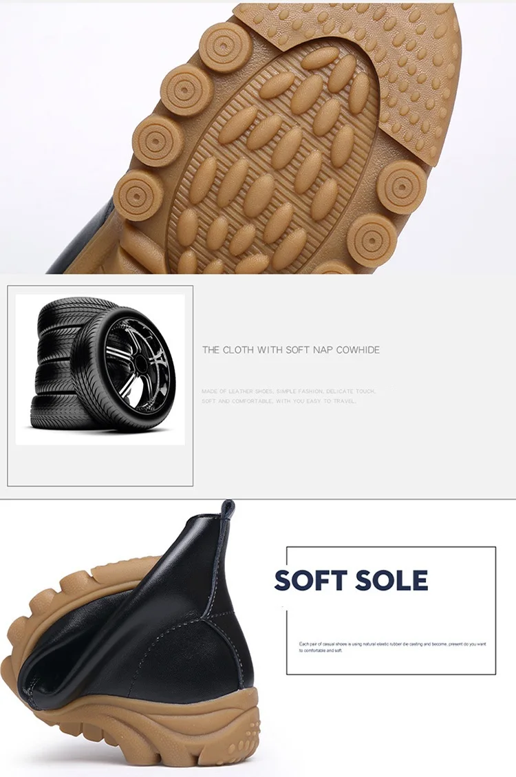 New Fashion Real Cowhide Leather Ankle Boots Winter Plush Warm Comfort Flat Snow Boots Platform Non-slip Lace-Up Booties