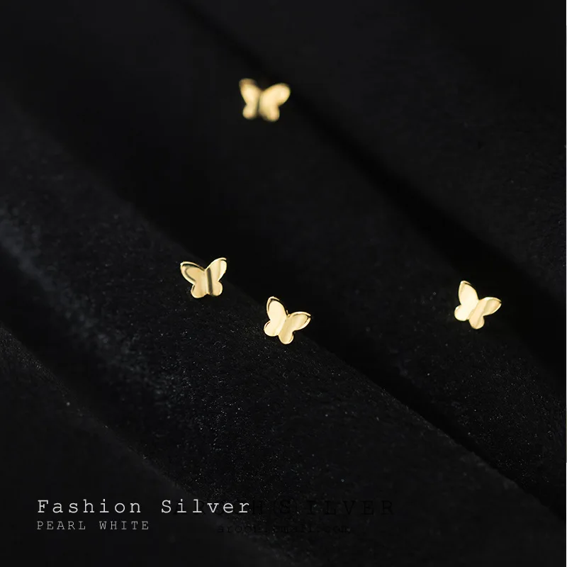 WANTME Fashion Korean Mini Cute Romantic Butterfly Stud Earrings for Women Genuine 925 Sterling Silver Teen Student Girl Jewelry
