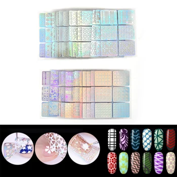 

12/24PCS Hollow Stencil Vinyls Stickers Tips Laser Star Heart Fish Nail Transfer Sticker For Nali Art NEW