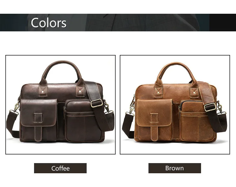 Briefcase Men's Genuine Leather Bag for Men Computer Portfolio for Documents Business Briefcases Leather 14inch Laptop Bag GW19
