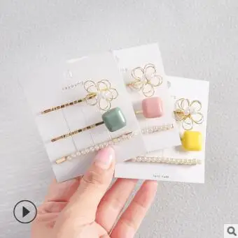 100 компл./лот 3 шт./компл. DIY простой мульти пирсинг цветы Заколки для волос костюмы заколка для волос с жемчугом Инструменты для укладки волос аксессуары HA1391 - Цвет: Multi