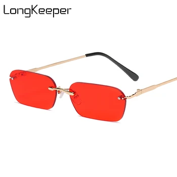 

LongKeeper Fashion Rimless Sunglasses Women Vintage Brand Design Small Rectangle Sun Glasses Men Ocean Lens Shades UV400 Oculos