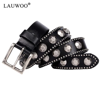 

LAUWOO Vintage Punk Men Belt Ceinture Homme Male Strap Heavy Metal Plate Cowboy Belt Genuine Leather Jeans Belts For Men