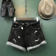 Новинка, зимние женские корейские свободные шорты с высокой талией, рваные джинсы с кроличьим мехом, уличная одежда, женские повседневные джинсовые брюки