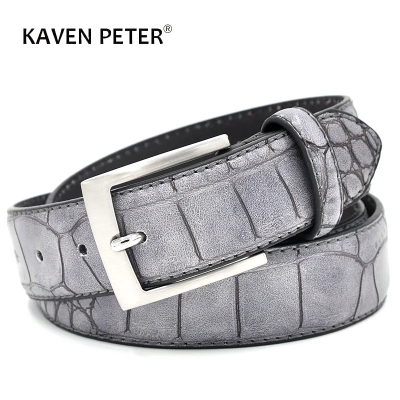 Mens Fashion Waist Belts Faux Crocodile Pattern With Split Leather Luxury Male Designer Belt Accessories Factory Price belts men leopard pattern luxury brand designer fashion automatic buckle genuine leather gentleman s jeans waist male strap