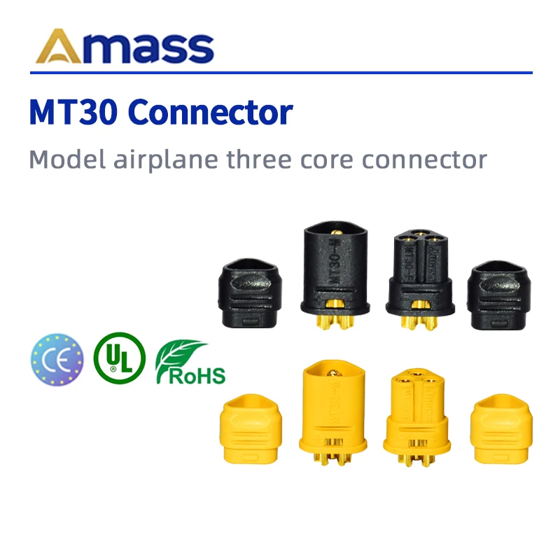 

Amass 5 Pairs MT30 Black Yellow Motor ESC Three-core DC Motor Plug Aeromodelling Battery Connector