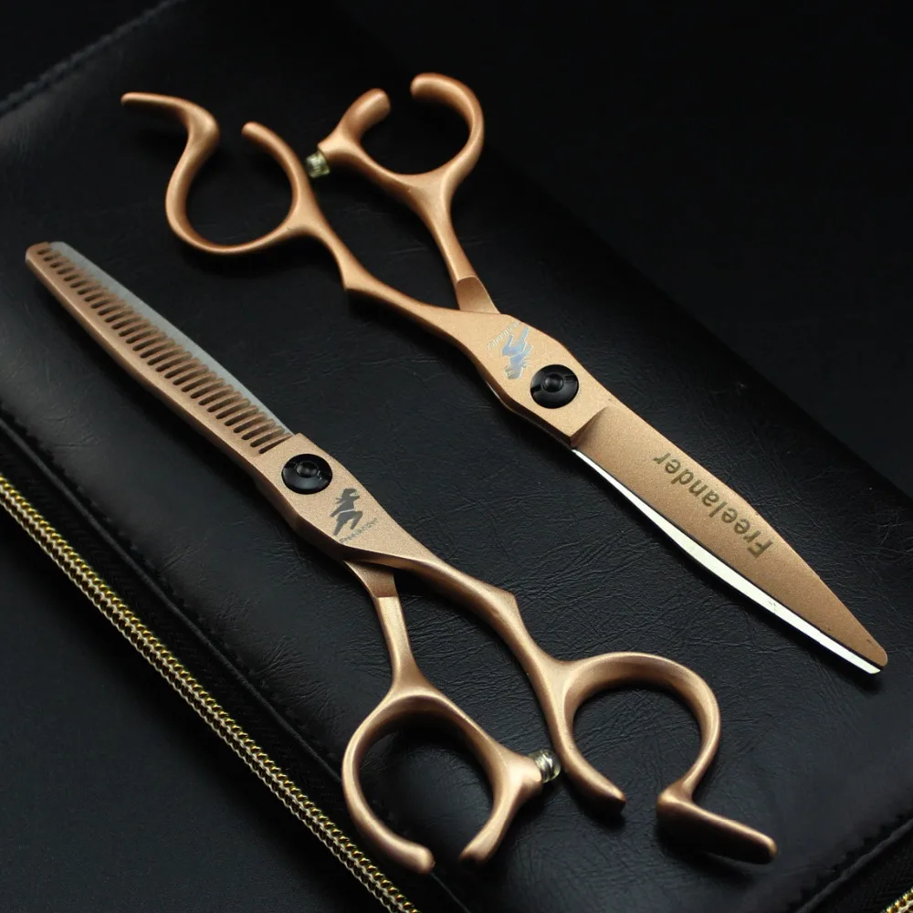 

6.0 inch high-grade rose gold unique notched handle hairdressing scissors flat shear Liu Hai scissors cutting