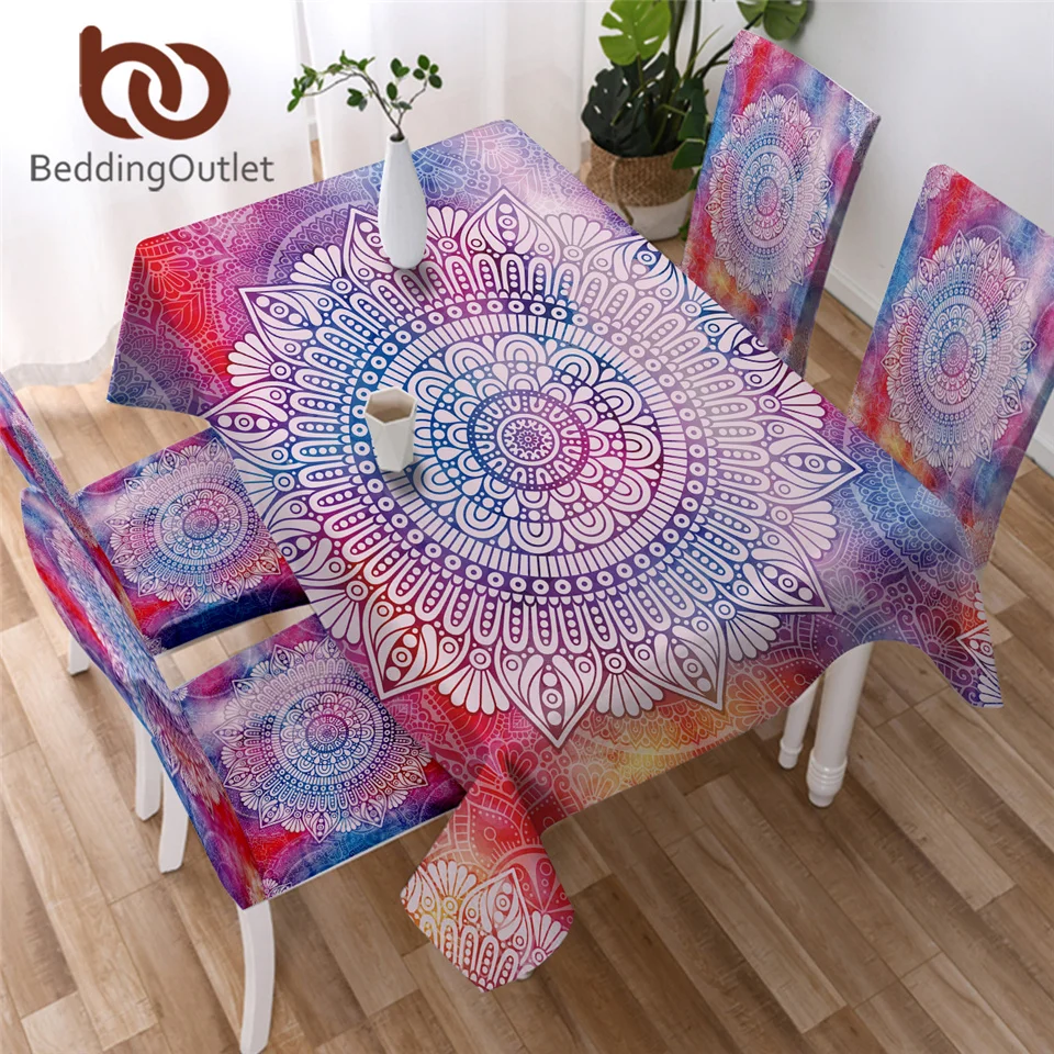 

BeddingOutlet Mandala Flower Tablecloth for Kitchen Bohemian Girly Waterproof Table Cloth Colorful Floral Decorative Table Cover