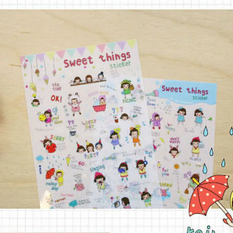 6 sheets/lot Diy Decoration Sticky Album Diary Scrapbooking Memo Sticker Cute PVC Korean SWEET THINGS Paper Sticker