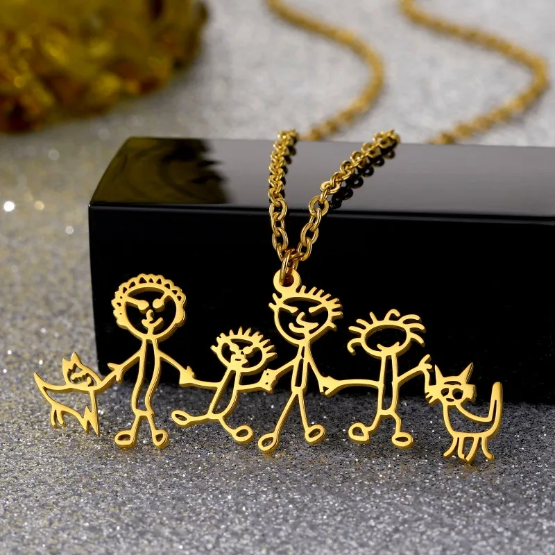 Family Photo Laser Engraved Necklace With Kids Names Picture 